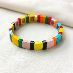 Roxanne Assoulin Rainbow Brite Colorful Gold Enamel Stretch Bracelet | NEW